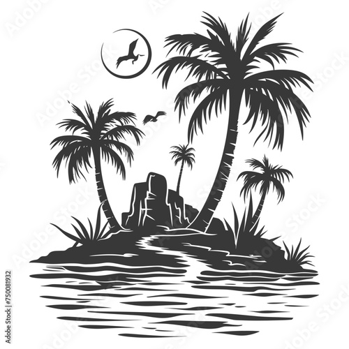 Silhouette an oasis in the desert black color only