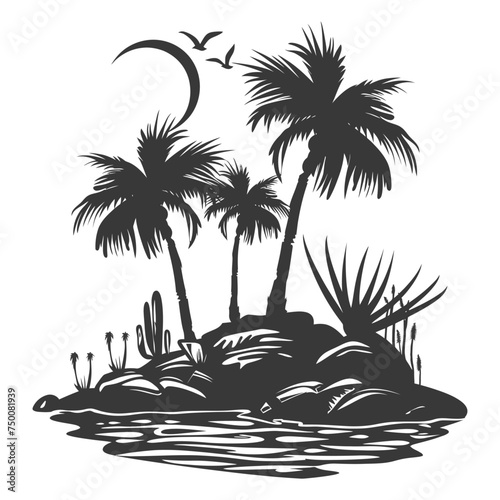 Silhouette an oasis in the desert black color only