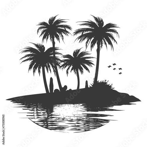 Silhouette an oasis in the desert black color only