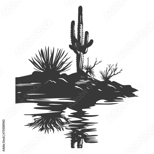 Silhouette an oasis in the desert black color only