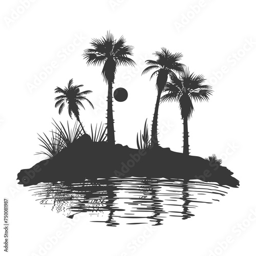 Silhouette an oasis in the desert black color only
