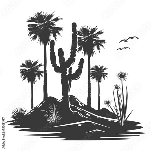 Silhouette an oasis in the desert black color only