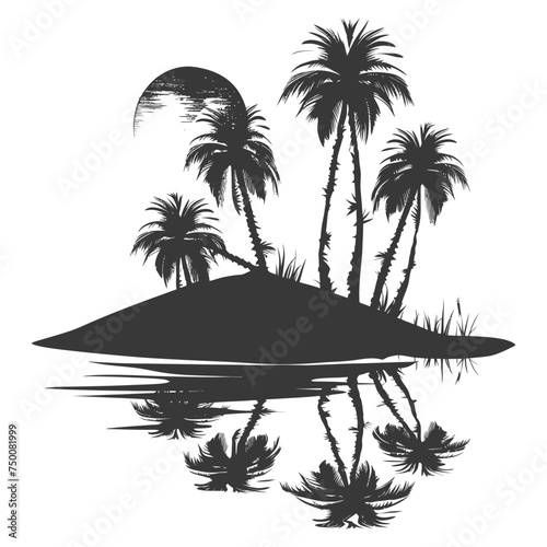 Silhouette an oasis in the desert black color only