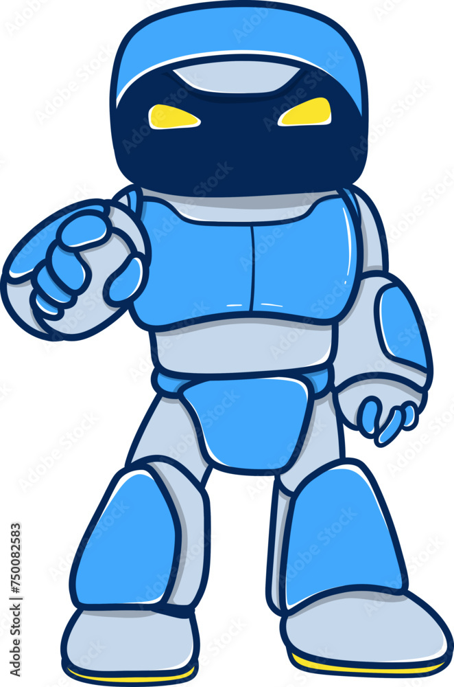 Cartoon illustration of a friendly blue robot