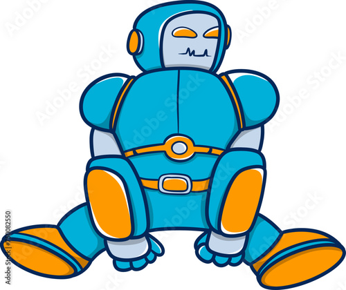 Colorful cartoon robot sitting