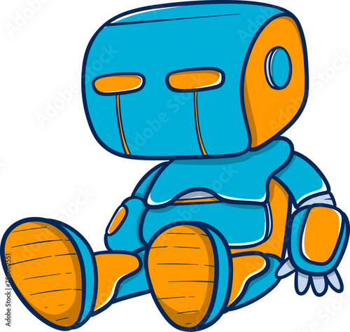Colorful cartoon robot sitting down