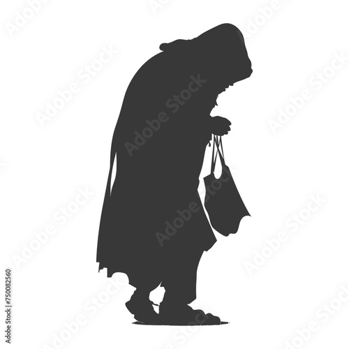 Silhouette beggar black color only full body