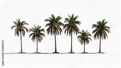 Coconut and palm trees on a white background. Tropical plant and flowers concept.