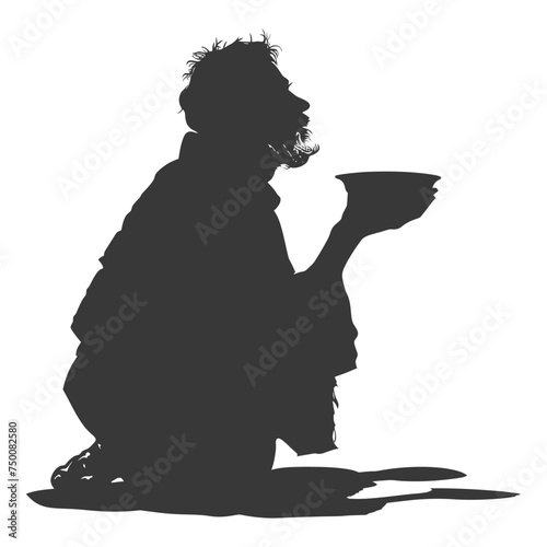 Silhouette beggar black color only full body