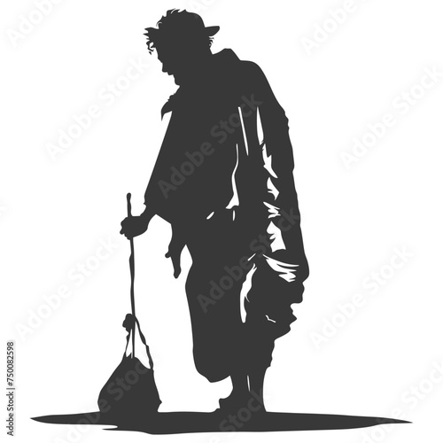 Silhouette beggar black color only full body