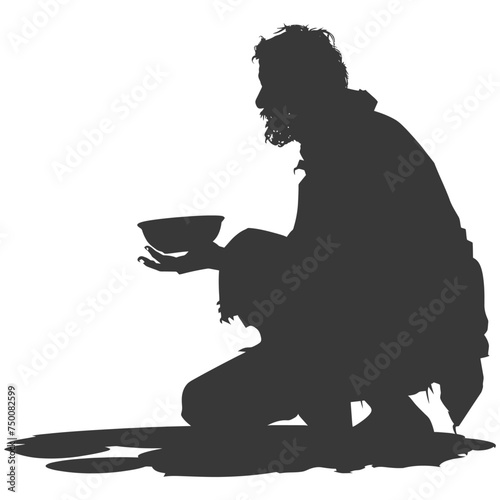 Silhouette beggar black color only full body