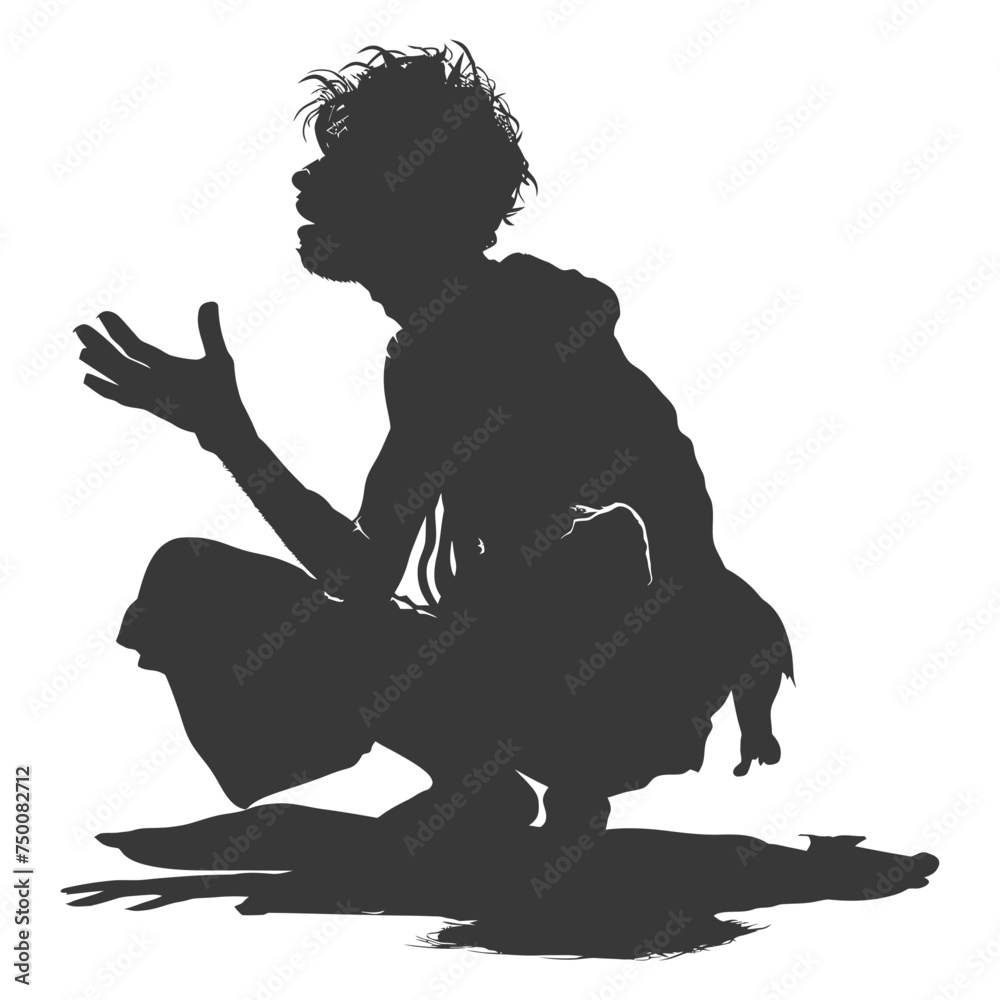 Silhouette beggar black color only full body Silhouette beggar black color only full body