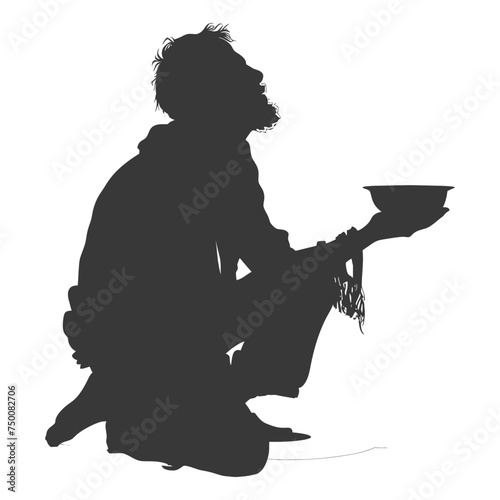 Silhouette beggar black color only full body