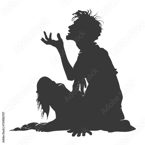 Silhouette beggar black color only full body
