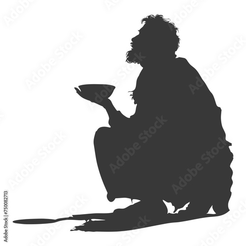 Silhouette beggar black color only full body