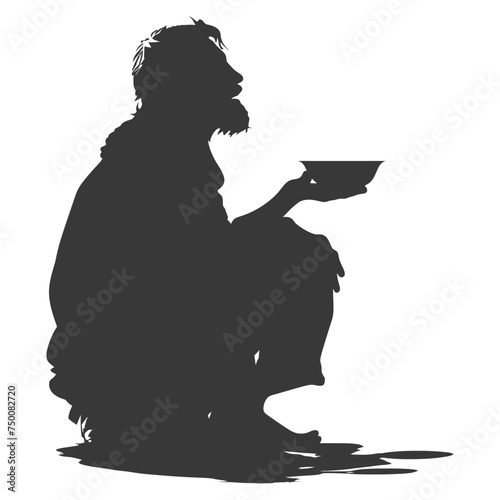 Silhouette beggar black color only full body