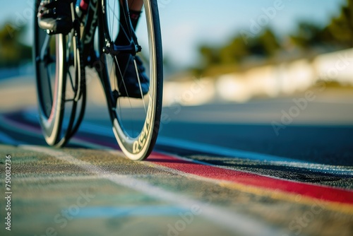 Close-up of a hand cyclist racing on a track.