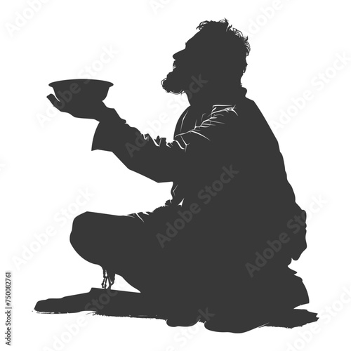 Silhouette beggar black color only full body