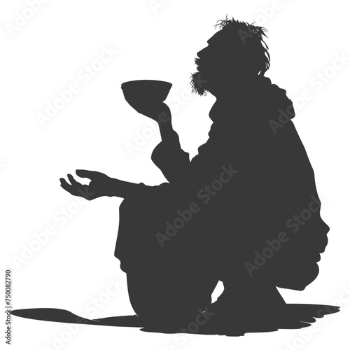 Silhouette beggar black color only full body