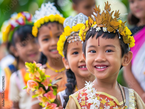 Smiling Children in Traditional Dress at Cultural Festival Celebrating Diversity