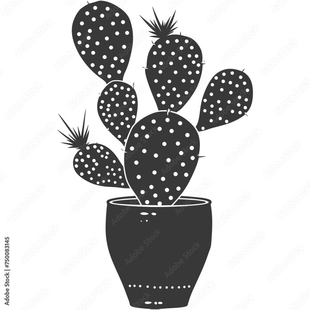 Silhouette cactus plant in the vase black color only Silhouette cactus plant in the vase black color only