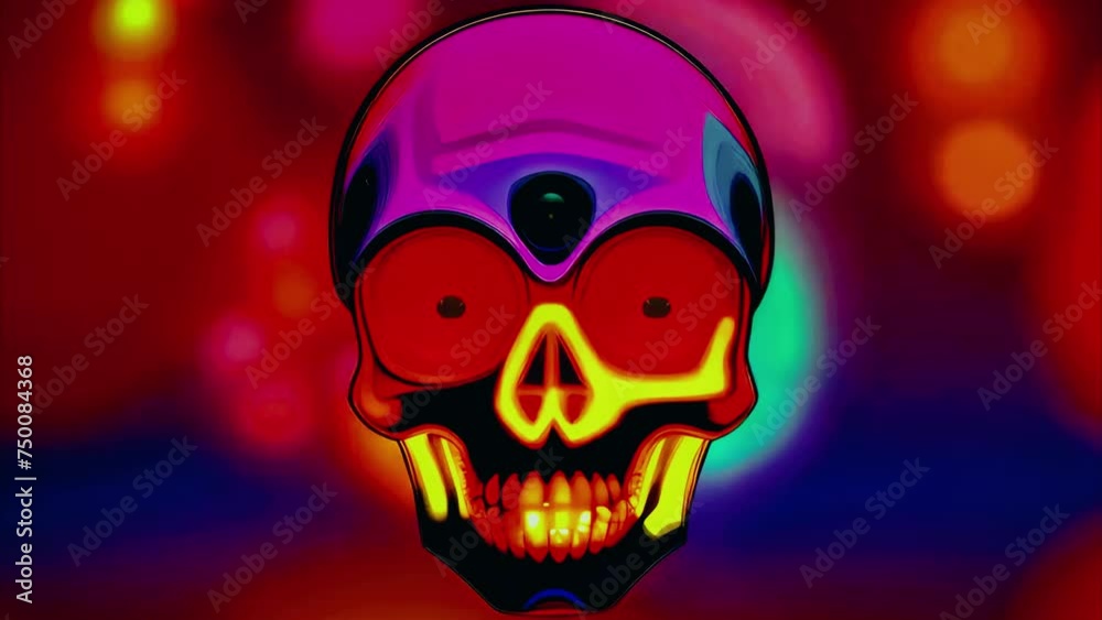 A neon-colored skull moves with a glowing effect set against a blurred multicolored backdrop. VJ loop A neon-colored skull moves with a glowing effect set against a blurred multicolored backdrop. VJ loop