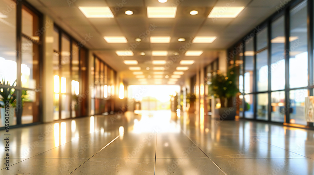 Modern business corridor with clean lines and bright lighting, reflecting the efficiency and professionalism of a contemporary office or hospital interior