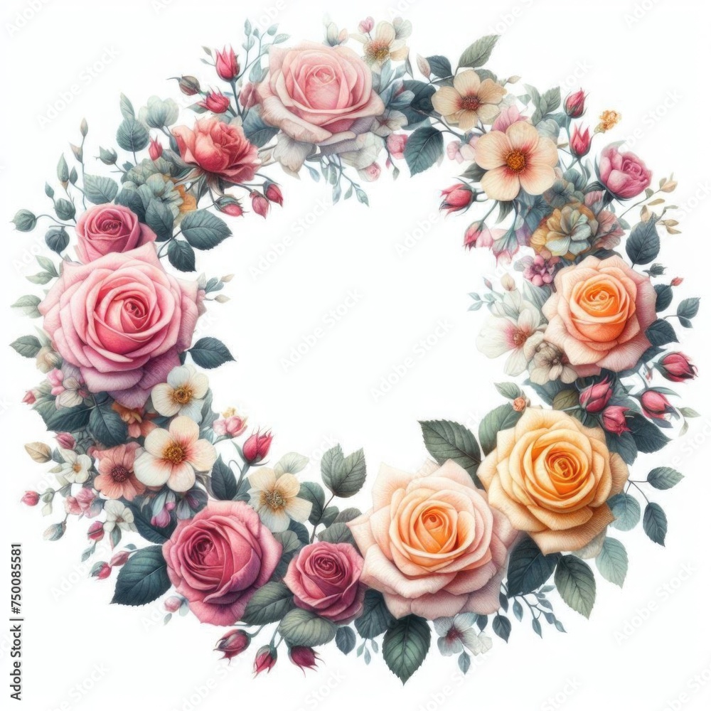 rose flowers frame, wedding,  illustration bouquet