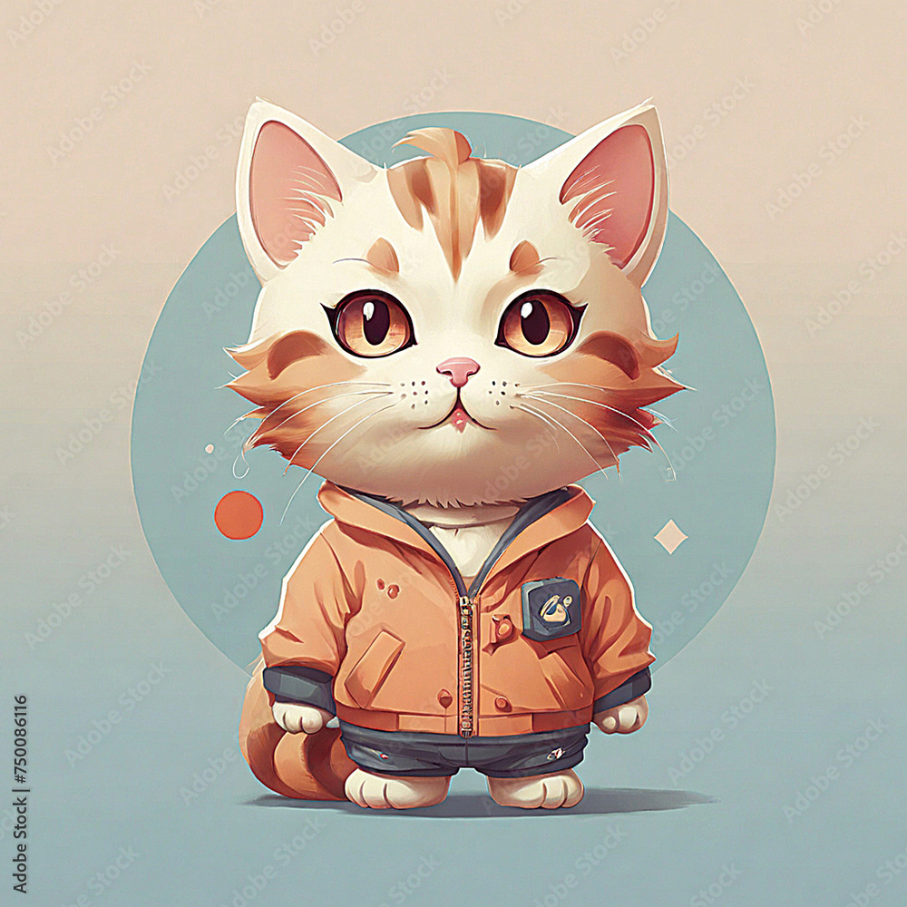 cute cartoon cat caracter, cute cat icon, cute cat logo, cute cat design perfect for children book and merchandise