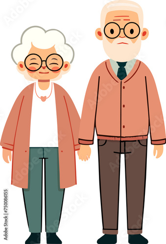 Cute cartoon elderly family members, old couple.