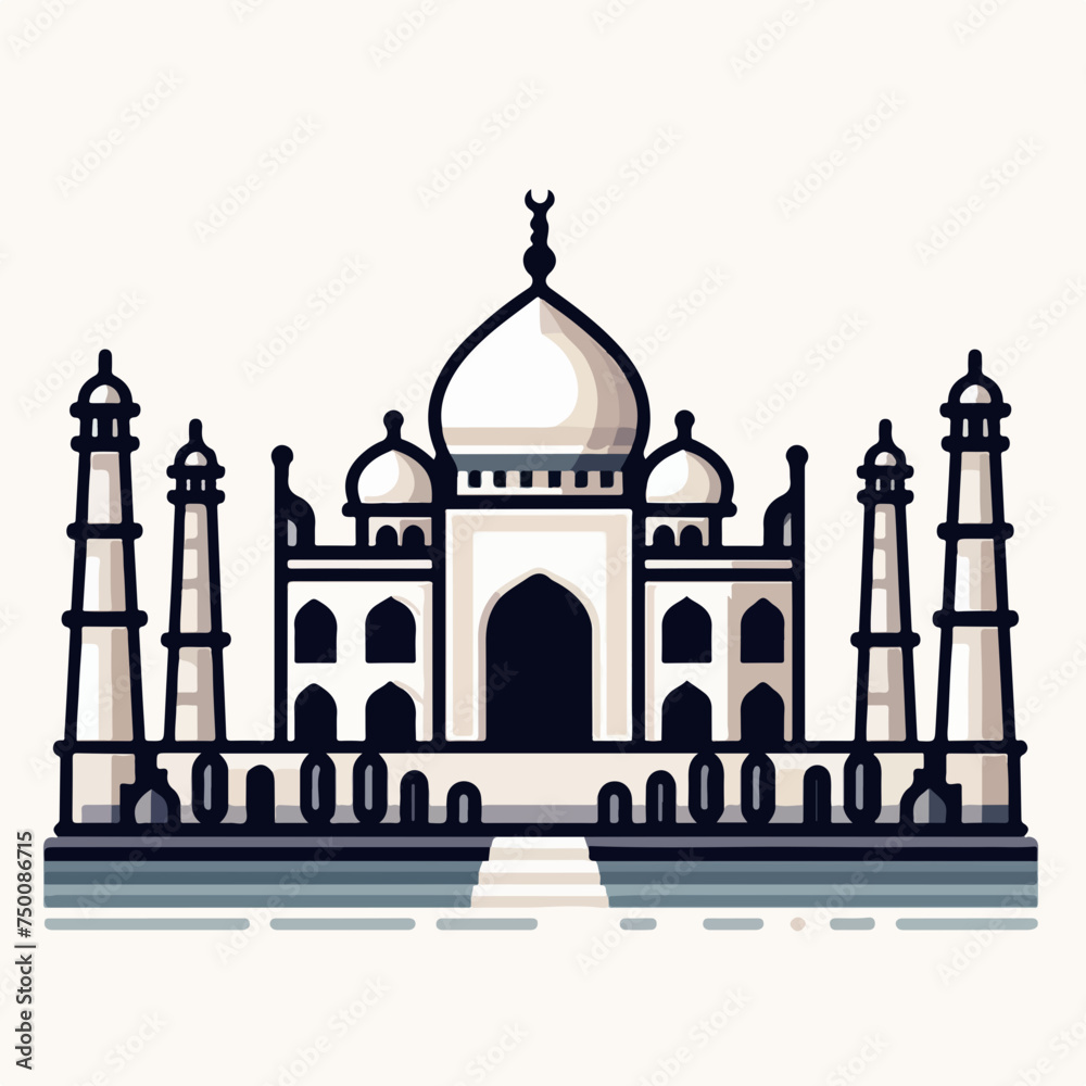 Taj Mahal mausoleum in Agra, India. Flat cartoon style vector illustration logo icon sticker. Taj Mahal mausoleum in Agra, India. Flat cartoon style vector illustration logo icon sticker.