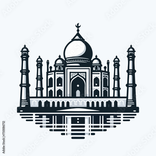 Taj Mahal mausoleum in Agra, India. Flat cartoon style vector illustration logo icon sticker.