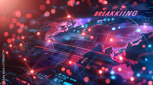 Breaking news broadcast vector futuristic background with world map. News broadcast and "BREAKING NEWS" live illustration