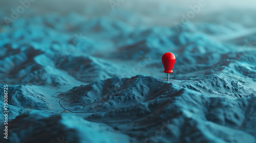 white map background with a red map pin, in the style of dark aquamarine and red, digital neon, contact printing, vray, dark azure.
