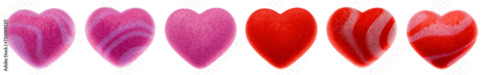 Pink volumetric fur heart isolated on white. Isolated fluffy heart on white background. Concept: valentine's day, mother's day, birthday, marriage, invitation e-card, love. Big heart textured color