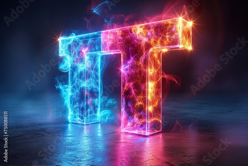 Letter T - colorful glowing outline alphabet symbol on blue lens flare isolated white background background --ar 3:2 --stylize 750 --v 6 Job ID: 056badcd-b3be-412f-a57e-b2dbb387fe69