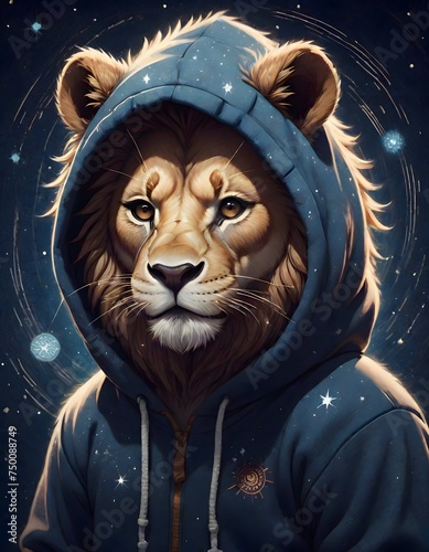 Anthropomorphic Lion Character in Hoodie with Ears  Bright Lighting  Generative AI