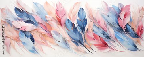 An abstract background with a dynamic arrangement of pastel-colored paper in a flowing, feather-like pattern.