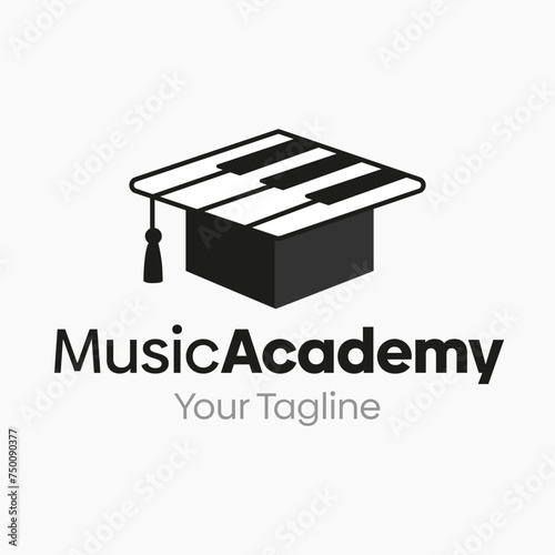 Vector Illustration for Music Academy Logo: A Design Template Merging Concepts of a Academic Hat and Piano Shape