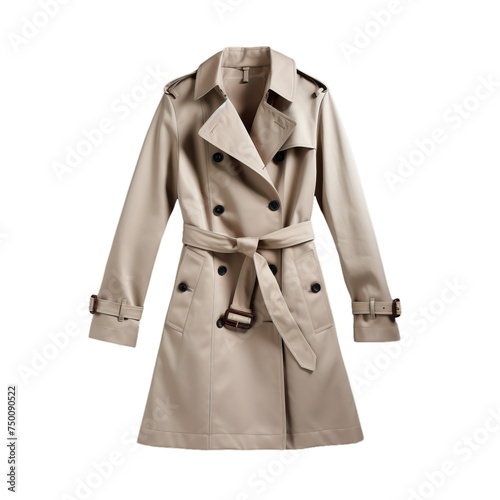 A plain beige trench coat isolated on transparent background, png