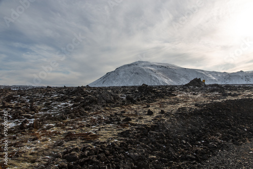 Aftermath of the lava after the second eruption near Grindavik in Iceland