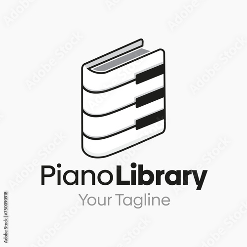 Vector Illustration for Piano Library Logo: A Design Template Merging Concepts of a Book and Piano Shape