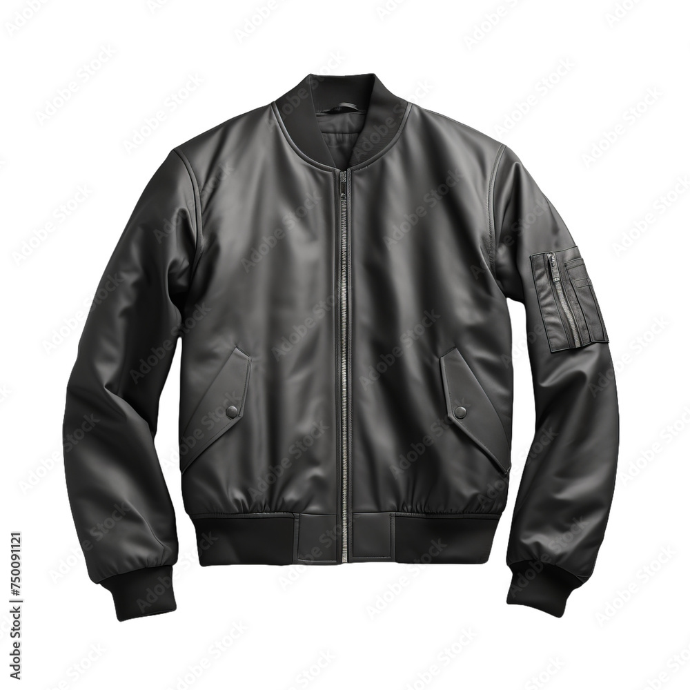 A plain black bomber jacket isolated on transparent background, png A plain black bomber jacket isolated on transparent background, png