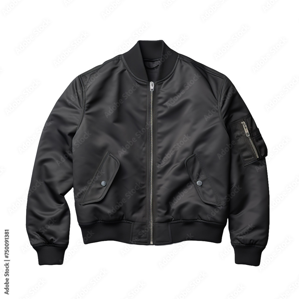 A plain black bomber jacket isolated on transparent background, png A plain black bomber jacket isolated on transparent background, png