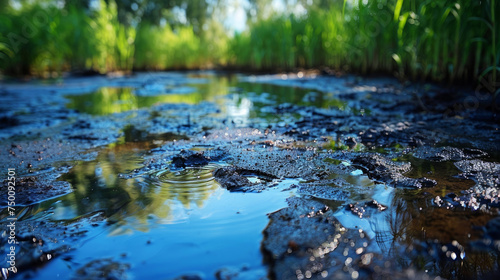 effetto dell'inquinamento da idrocarburi sulla qualità dell'acqua, che mostra come oli e derivati ​​del petrolio possono contaminare le risorse idriche e danneggiare la fauna acquatica