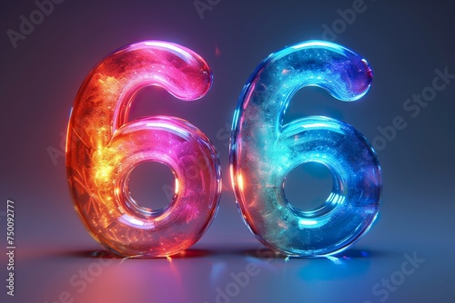 Number 6 - colorful glowing outline alphabet symbol on blue lens isolated white background