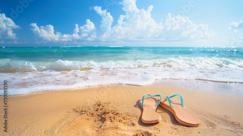 Summer vacation concept--Flipflops on a sandy ocean beach © Emil