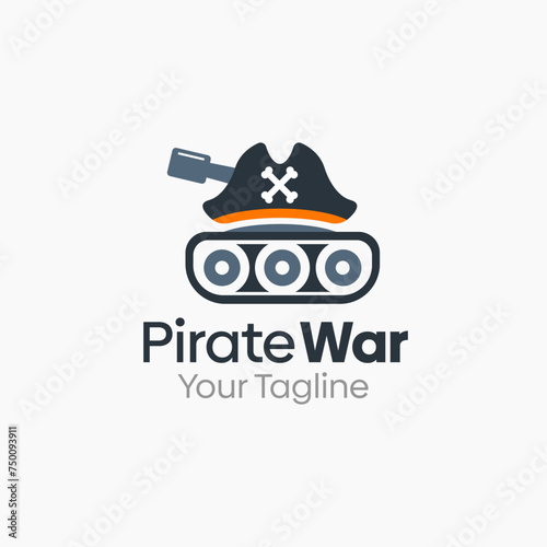 Vector Illustration for Pirate War Logo: A Design Template Merging Concepts of a Pirate Hat and Tank Shape