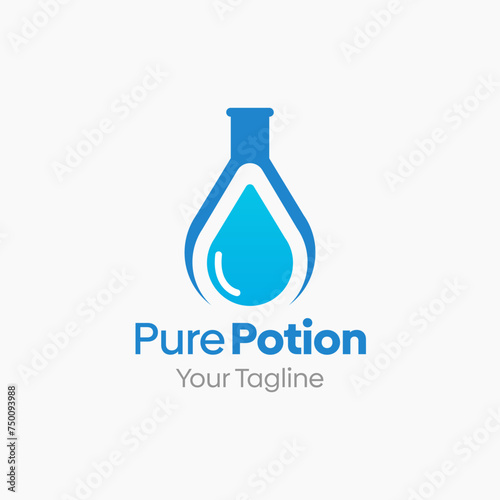 Vector Illustration for Pure Potion Logo: A Design Template Merging Concepts of a water drop and Potion Bottle Shape