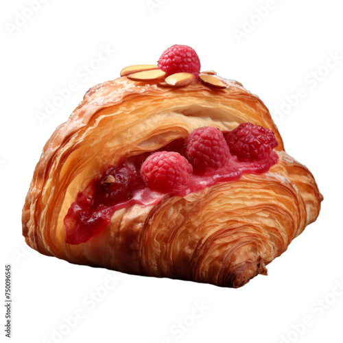 A raspberry almond croissant isolated on transparent background, png photo